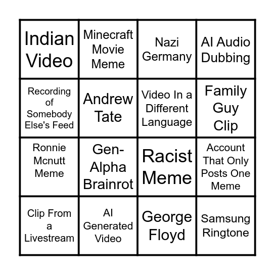 Instagram Bingo Card