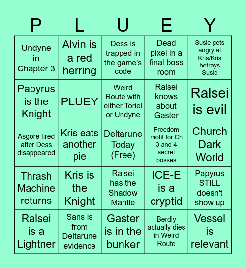 Deltarune Today Bingo Card