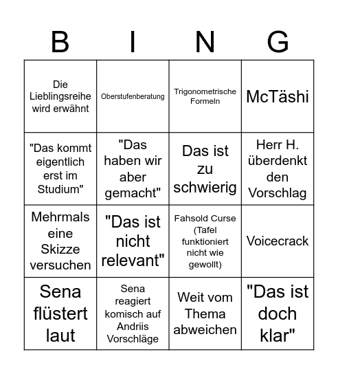 Mathe Bingo Card