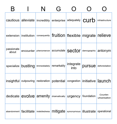 VOCABULARY Bingo Card
