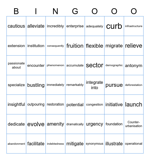 VOCABULARY Bingo Card