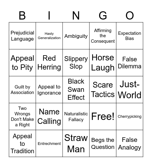 Logical Fallacy BINGO Card