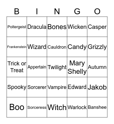 Halloween Amber Bingo Card