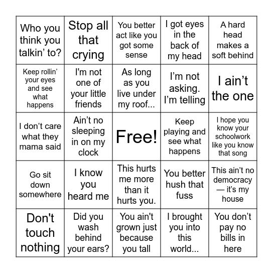 BLACK MAMA BINGO Card