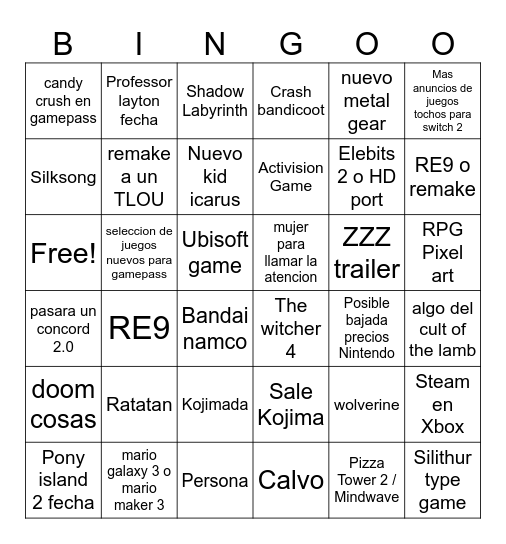 summer game fest bingo Card