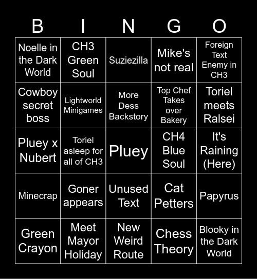 Deltarune CH3/CH4 Bingo Card