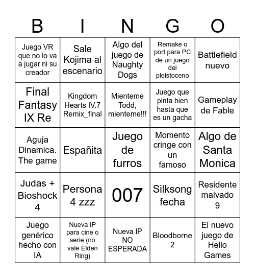 E3 Bingo Card