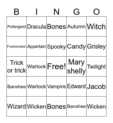 Halloween Sarah  Bingo Card