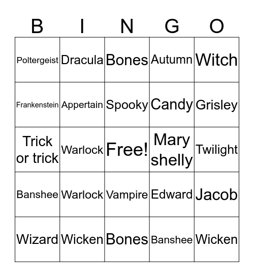 Halloween Sarah  Bingo Card