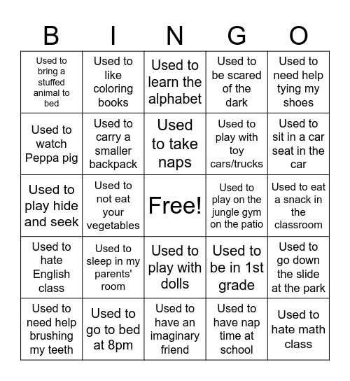 Used to Bingo Card