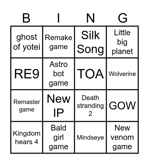 PS State Of play Bingo Card