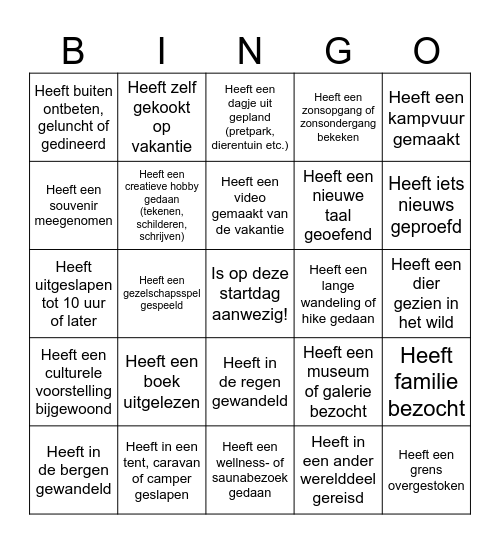 Vakantiebingo! Bingo Card