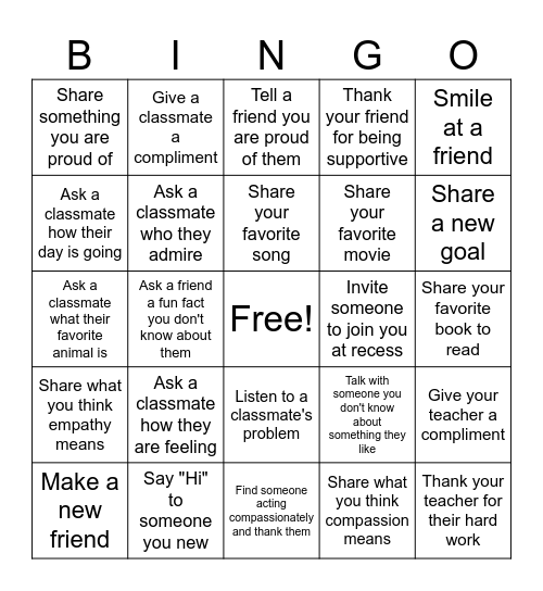 Compassion Bingo Card