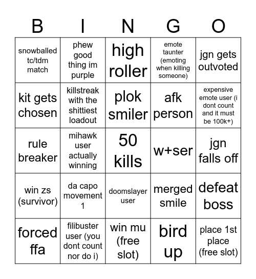 Untitled Bingo Card