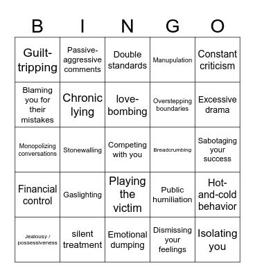 Toxic people Bingo Card