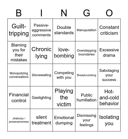 Toxic people Bingo Card