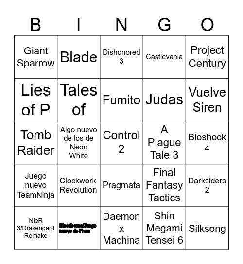 Summer Game Fest Bingo Card