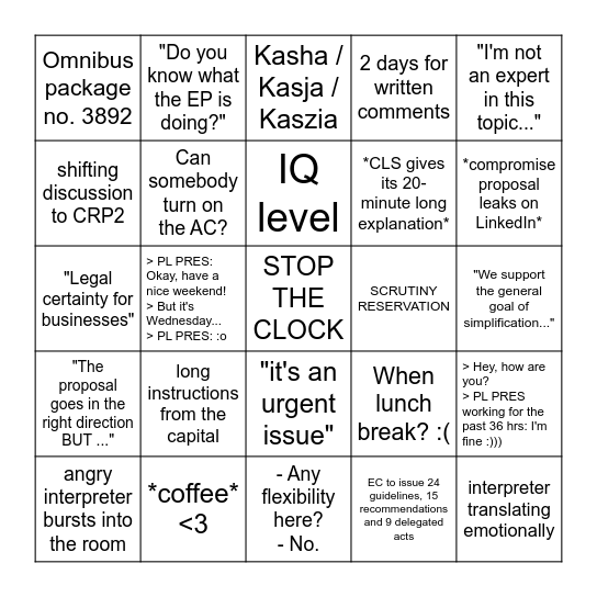 Simplification Bingo Card