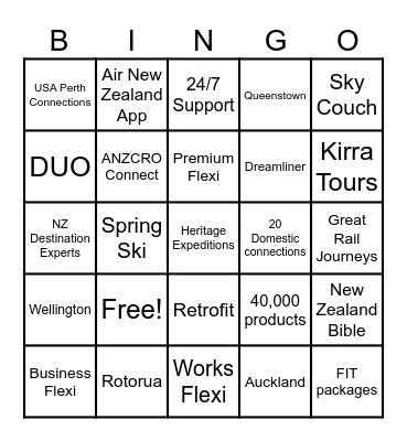 Air NZ & ANZCRO BINGO Card