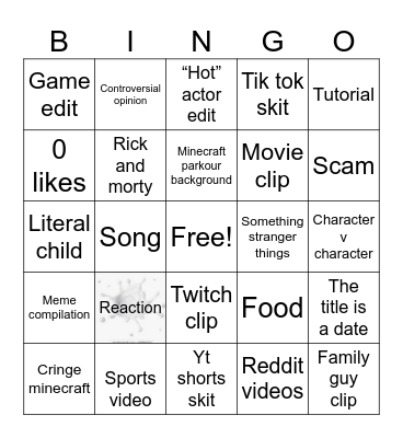 YouTube shorts Bingo Card