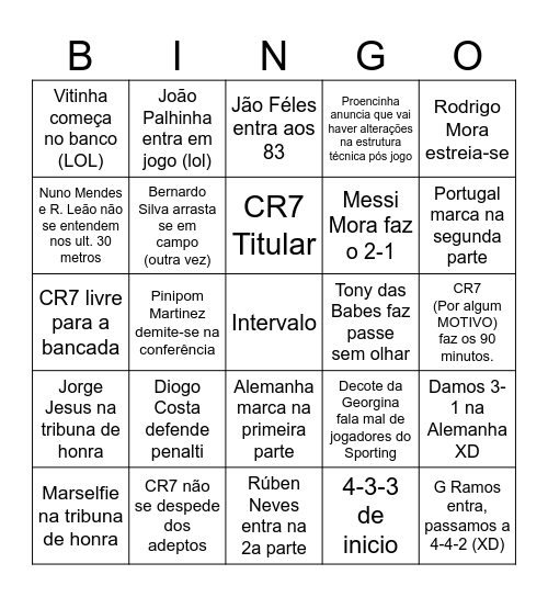 Portugal vs Alemanha Bingo Card