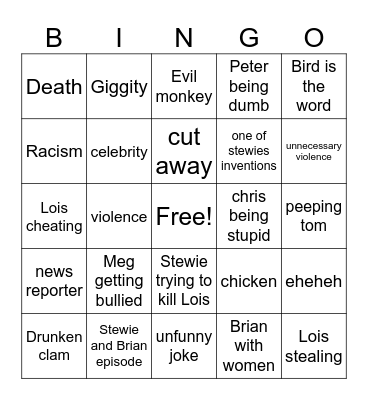 family guy Bingo Card