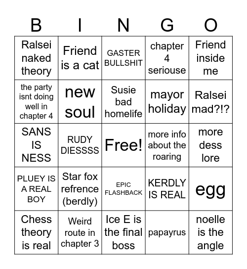 Deltaruneee Bingo Card
