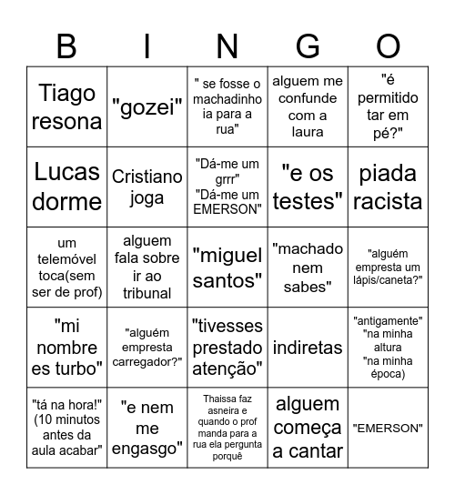 Aulas Bingo Card