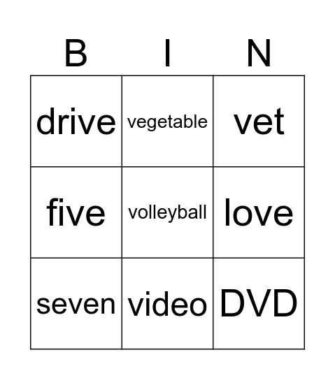speaking Bingo Card
