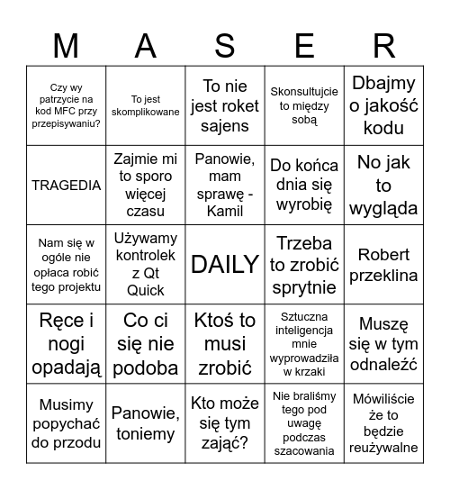 MASTER BINGO Card