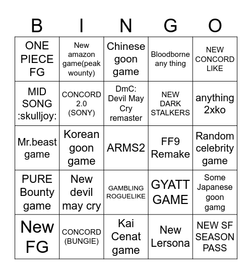 BIG GAMING WEEK BINGO Card