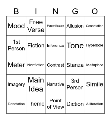 English 2 bingo Card