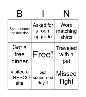 EEX Vacation Bingo Card