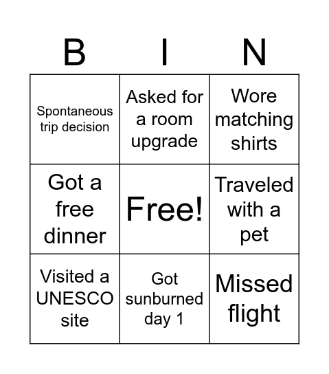 EEX Vacation Bingo Card