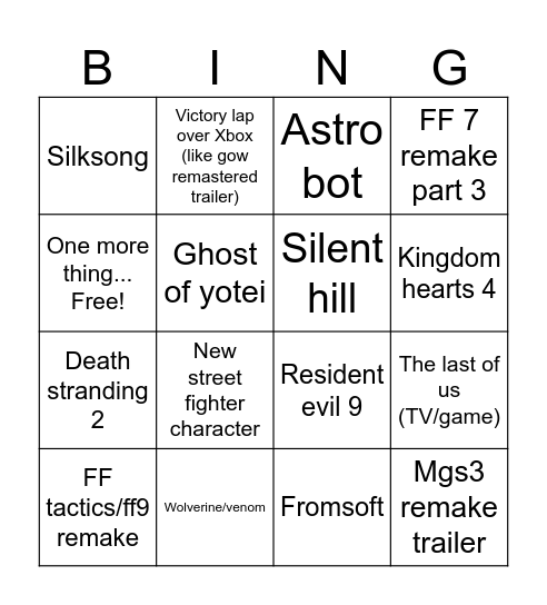 State of play mini bingo Card