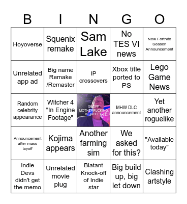 Summer Game Fest 2025 Bingo Card