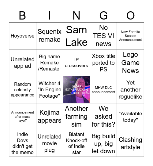 Summer Game Fest 2025 Bingo Card