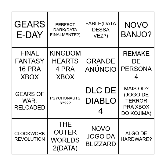 XBOX GAMES SHOWCASE 2025 - BINGO Card