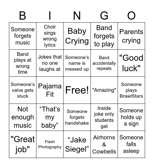 Graduation Bingo Card