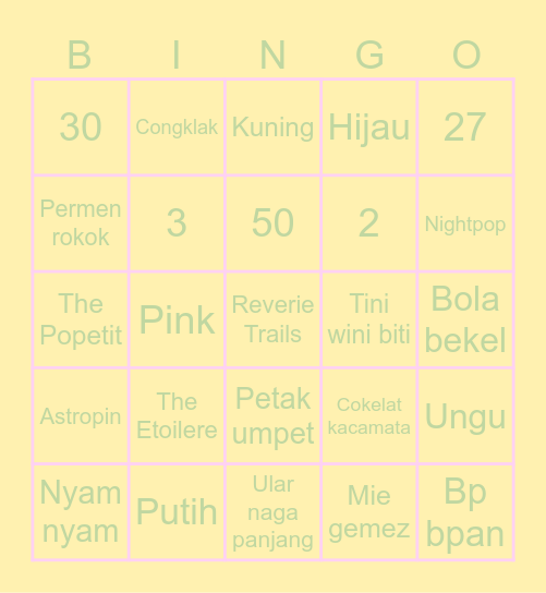 Nismara Bingo Card