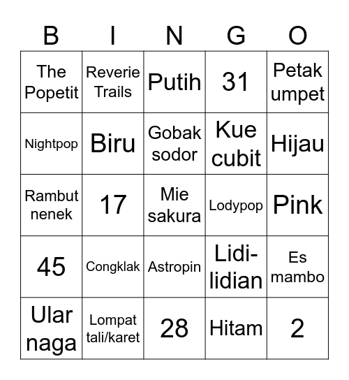 Alvra's Bingo Card