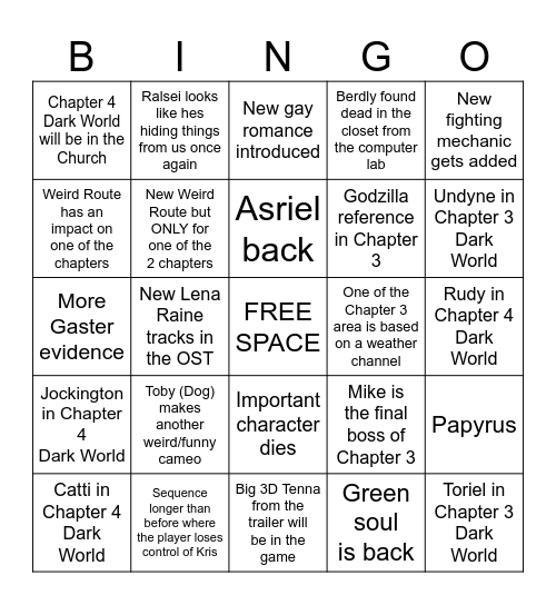 DELTARUNE CHAPTER 3 & 4 Bingo Card