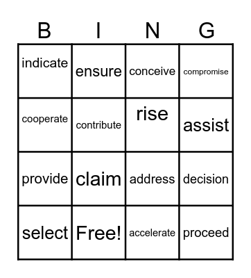 Academic Language Bingo Card