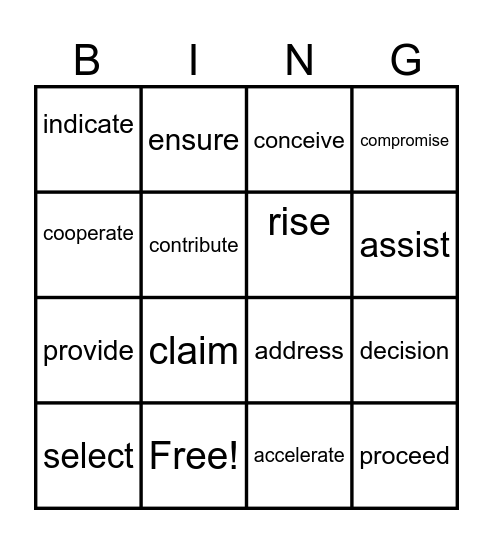 Academic Language Bingo Card