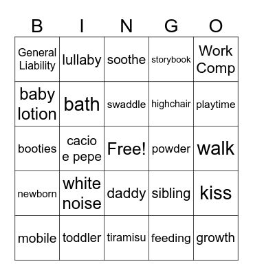 Gallo Baby Bingo Card