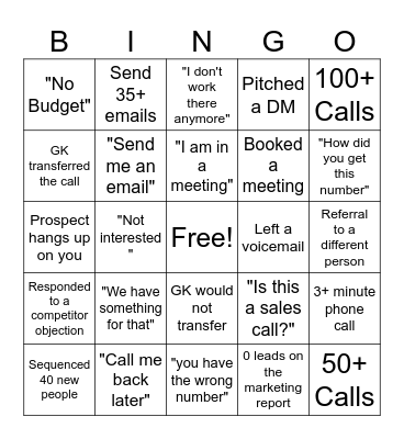 Cold Call Bingo Card