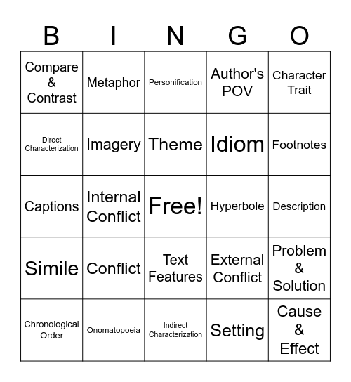 Literary BINGO Card