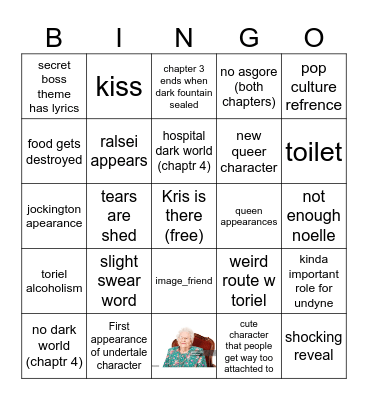Delarune Bingo Card