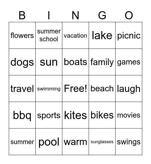 SUMMER TIME BINGO Card