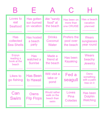 BEACH BINGO Card